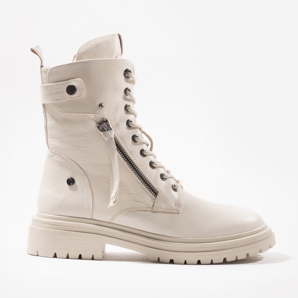 Carmela Beige Women's Cream Lace-Up Boots